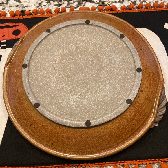 John Bauman famous clay pottery artist Fall leaves pumpkin tray 12x13 engraved - Picture 2 of 3